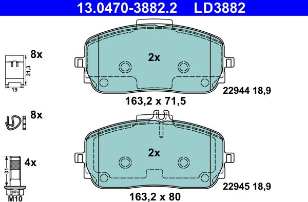 ATE 13.0470-3882.2 - Тормозные колодки, дисковые, комплект autosila-amz.com