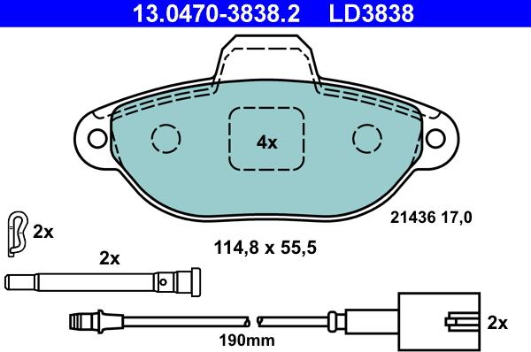 ATE 13.0470-3838.2 - Тормозные колодки, дисковые, комплект autosila-amz.com