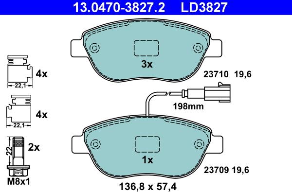 ATE 13.0470-3827.2 - Тормозные колодки, дисковые, комплект autosila-amz.com