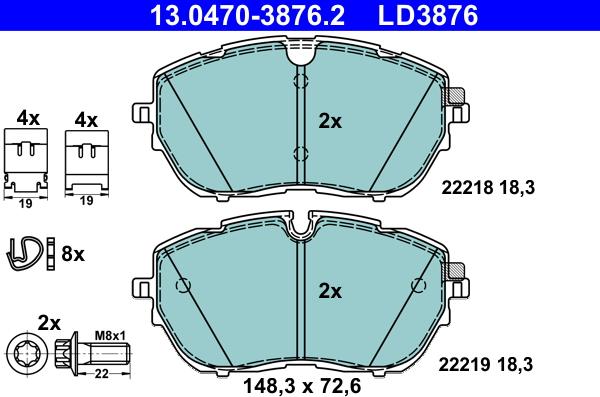 ATE 13.0470-3876.2 - Тормозные колодки, дисковые, комплект autosila-amz.com