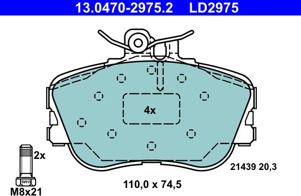 ATE 13.0470-2975.2 - Тормозные колодки, дисковые, комплект autosila-amz.com