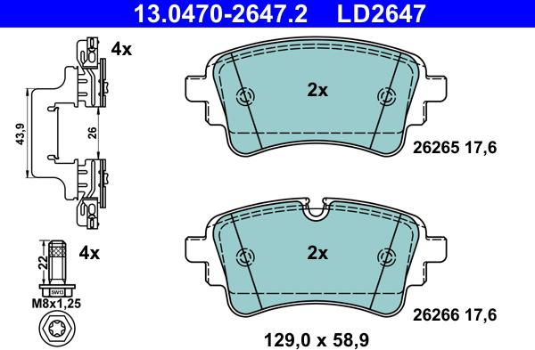 ATE 13.0470-2647.2 - Тормозные колодки, дисковые, комплект autosila-amz.com