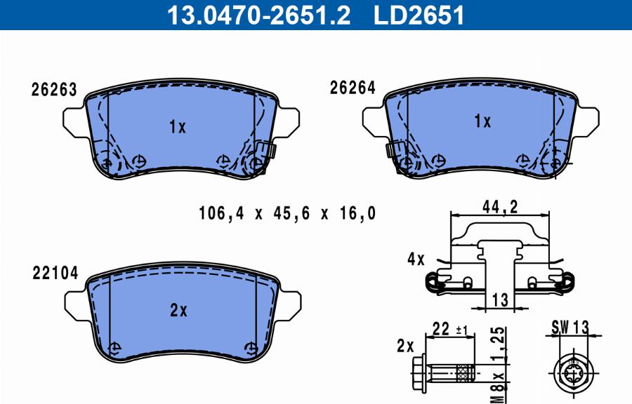 ATE 13.0470-2651.2 - Тормозные колодки, дисковые, комплект autosila-amz.com