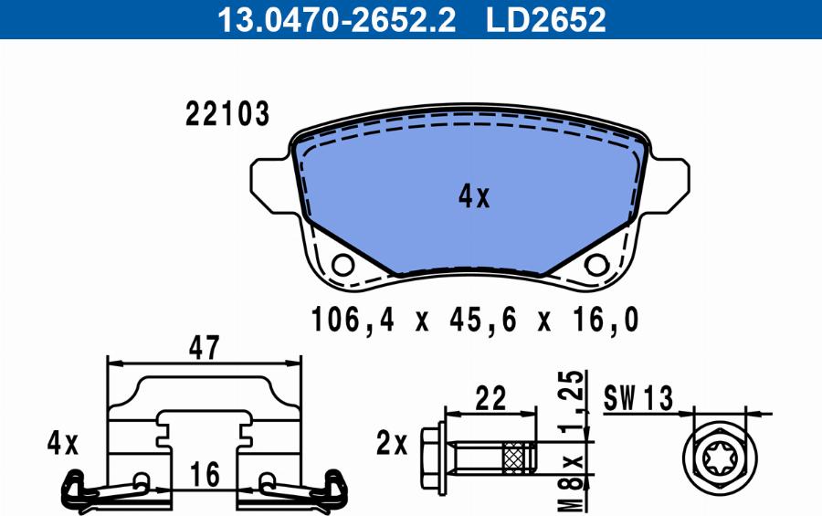 ATE 13.0470-2652.2 - Тормозные колодки, дисковые, комплект autosila-amz.com