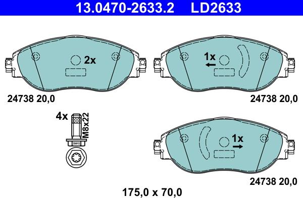 ATE 13.0470-2633.2 - Тормозные колодки, дисковые, комплект autosila-amz.com