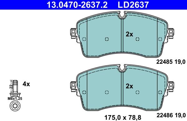 ATE 13.0470-2637.2 - Тормозные колодки, дисковые, комплект autosila-amz.com