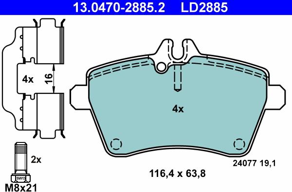 ATE 13.0470-2885.2 - Тормозные колодки, дисковые, комплект autosila-amz.com