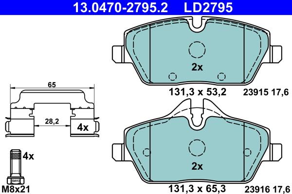 ATE 13.0470-2795.2 - Тормозные колодки, дисковые, комплект autosila-amz.com