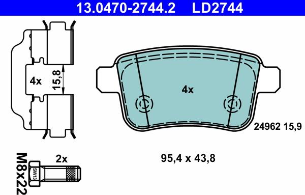 ATE 13.0470-2744.2 - Тормозные колодки, дисковые, комплект autosila-amz.com