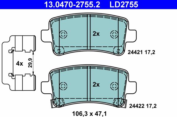 ATE 13.0470-2755.2 - Тормозные колодки, дисковые, комплект autosila-amz.com