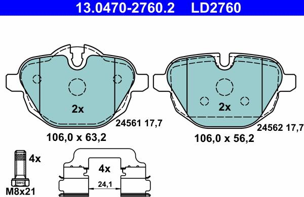 ATE 13.0470-2760.2 - Тормозные колодки, дисковые, комплект autosila-amz.com