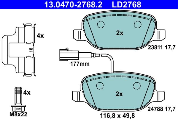 ATE 13.0470-2768.2 - Тормозные колодки, дисковые, комплект autosila-amz.com