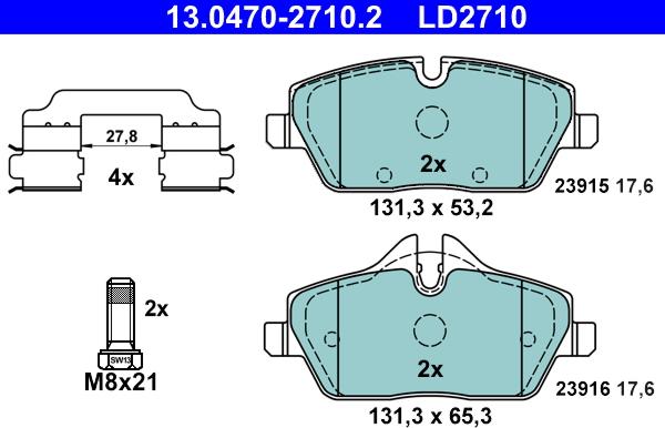 ATE 13.0470-2710.2 - Тормозные колодки, дисковые, комплект autosila-amz.com