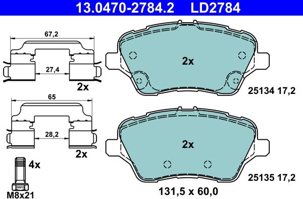 ATE 13.0470-2784.2 - Тормозные колодки, дисковые, комплект autosila-amz.com