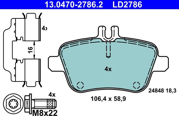 ATE 13.0470-2786.2 - Тормозные колодки, дисковые, комплект autosila-amz.com