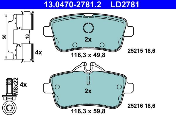 ATE 13.0470-2781.2 - Тормозные колодки, дисковые, комплект autosila-amz.com