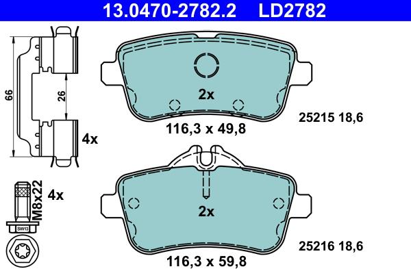 ATE 13.0470-2782.2 - Тормозные колодки, дисковые, комплект autosila-amz.com