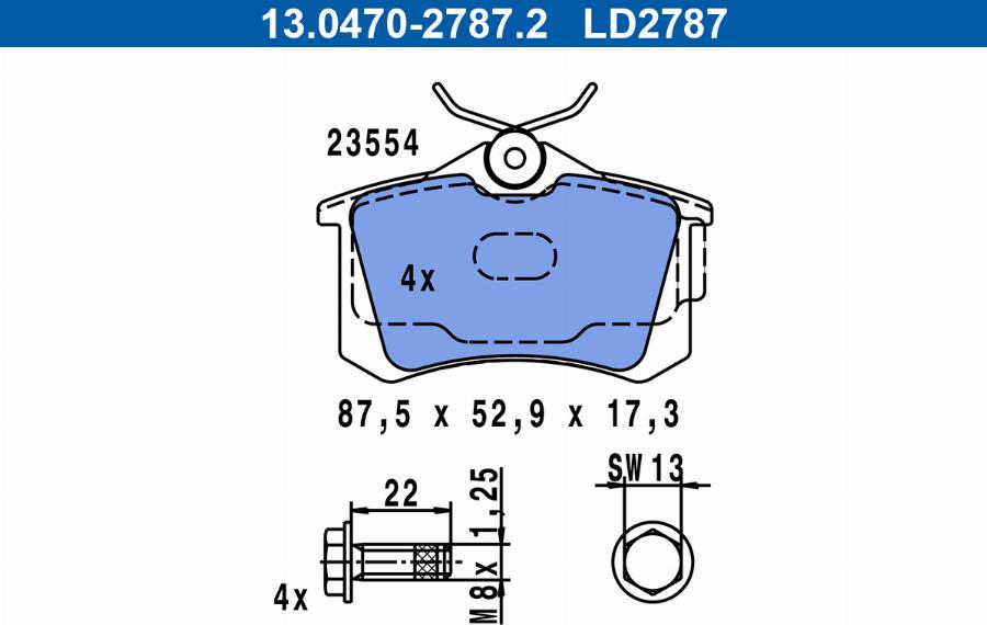 ATE 13.0470-2787.2 - Тормозные колодки, дисковые, комплект autosila-amz.com