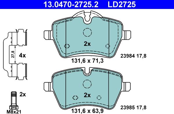 ATE 13.0470-2725.2 - Тормозные колодки, дисковые, комплект autosila-amz.com