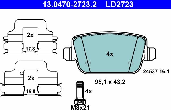 ATE 13.0470-2723.2 - Тормозные колодки, дисковые, комплект autosila-amz.com