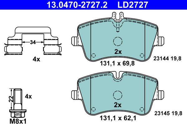 ATE 13.0470-2727.2 - Тормозные колодки, дисковые, комплект autosila-amz.com