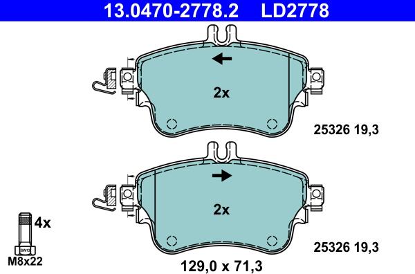 ATE 13.0470-2778.2 - Тормозные колодки, дисковые, комплект autosila-amz.com