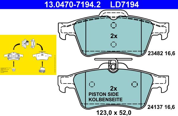 ATE 13.0470-7194.2 - Тормозные колодки, дисковые, комплект autosila-amz.com