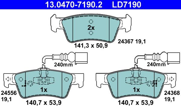 ATE 13.0470-7190.2 - Тормозные колодки, дисковые, комплект autosila-amz.com