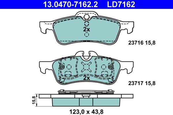 ATE 13.0470-7162.2 - Тормозные колодки, дисковые, комплект autosila-amz.com