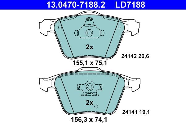 ATE 13.0470-7188.2 - Тормозные колодки, дисковые, комплект autosila-amz.com