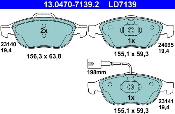 ATE 13.0470-7139.2 - Тормозные колодки, дисковые, комплект autosila-amz.com