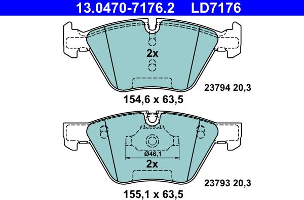 ATE 13.0470-7176.2 - Колодки тормозные дисковые передн, CERAMIC, BMW: 5 520 d/520 i/523 i/525 d/525 i 03-10, 5 Touring 52 autosila-amz.com