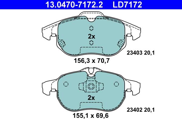 ATE 13.0470-7172.2 - Тормозные колодки, дисковые, комплект autosila-amz.com