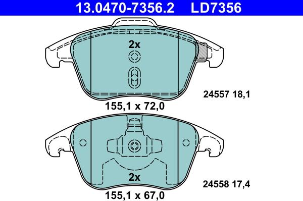 ATE 13.0470-7356.2 - Тормозные колодки, дисковые, комплект autosila-amz.com