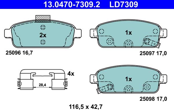 ATE 13.0470-7309.2 - Тормозные колодки, дисковые, комплект autosila-amz.com