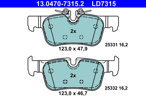 ATE 13.0470-7315.2 - Тормозные колодки, дисковые, комплект autosila-amz.com