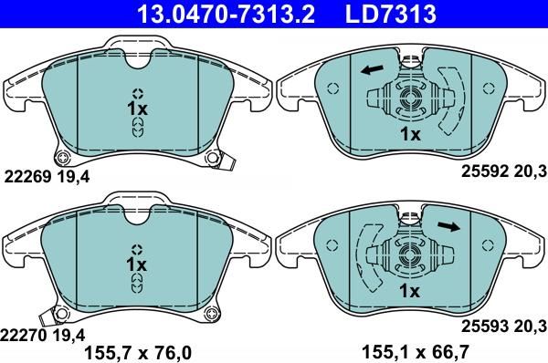 ATE 13.0470-7313.2 - Тормозные колодки, дисковые, комплект autosila-amz.com