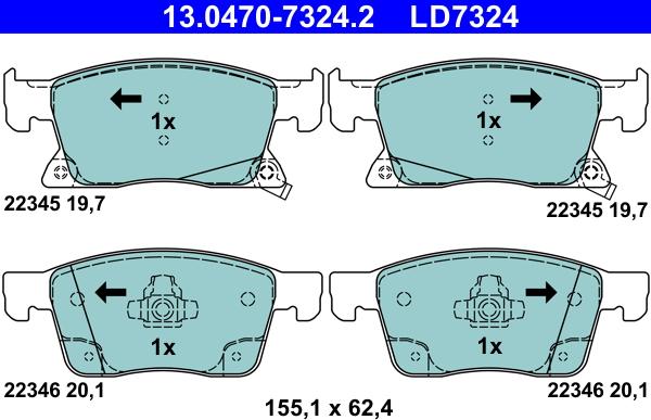 ATE 13.0470-7324.2 - Тормозные колодки, дисковые, комплект autosila-amz.com