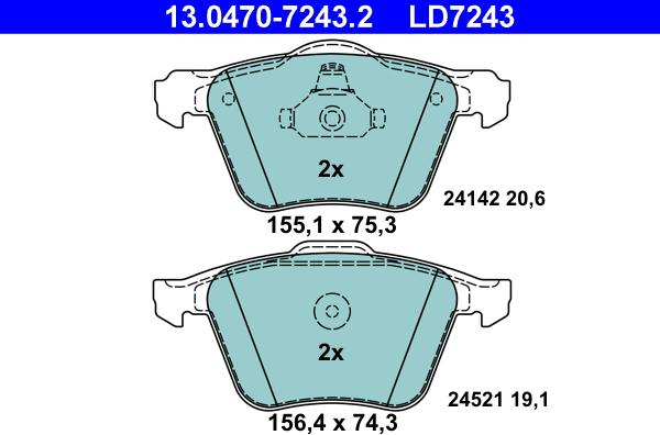 ATE 13.0470-7243.2 - Тормозные колодки, дисковые, комплект autosila-amz.com