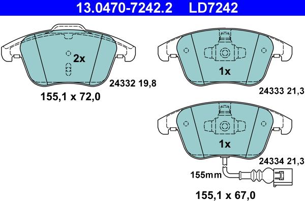 ATE 13.0470-7242.2 - Колодки тормозные дисковые передн, CERAMIC, AUDI: Q3 2.0 TDI/2.0 TDI quattro/2.0 TFSI quattro 11- SE autosila-amz.com