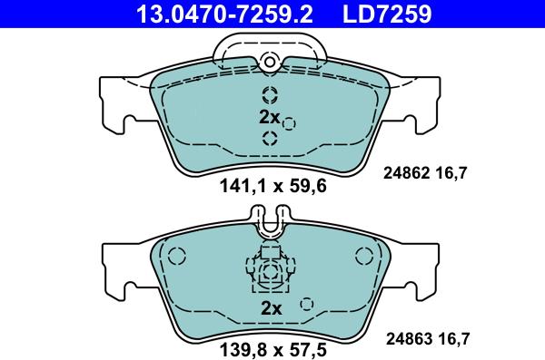 ATE 13.0470-7259.2 - Тормозные колодки, дисковые, комплект autosila-amz.com