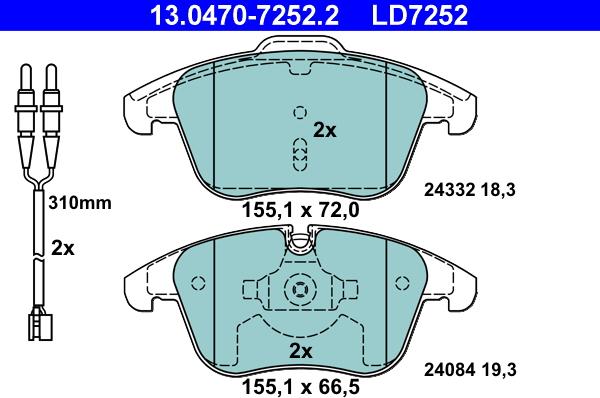 ATE 13.0470-7252.2 - Тормозные колодки, дисковые, комплект autosila-amz.com