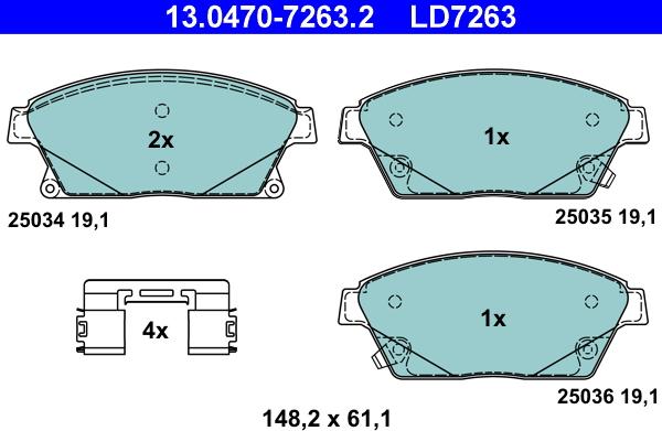 ATE 13.0470-7263.2 - Тормозные колодки, дисковые, комплект autosila-amz.com