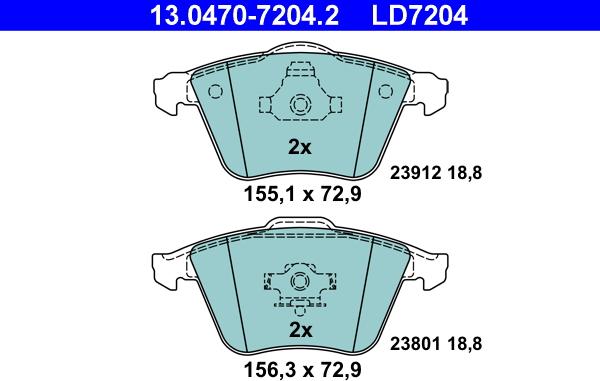 ATE 13.0470-7204.2 - Тормозные колодки, дисковые, комплект autosila-amz.com