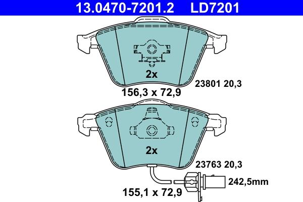 ATE 13.0470-7201.2 - Тормозные колодки, дисковые, комплект autosila-amz.com