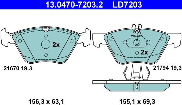 ATE 13.0470-7203.2 - Тормозные колодки, дисковые, комплект autosila-amz.com