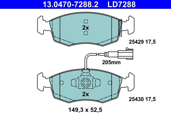 ATE 13.0470-7288.2 - Тормозные колодки, дисковые, комплект autosila-amz.com