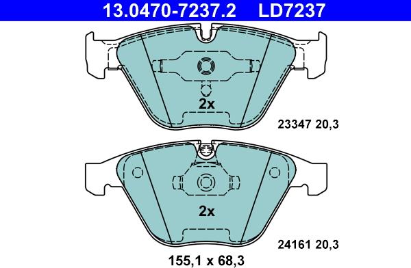 ATE 13.0470-7237.2 - Тормозные колодки, дисковые, комплект autosila-amz.com