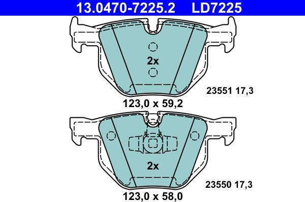 ATE 13.0470-7225.2 - Тормозные колодки, дисковые, комплект autosila-amz.com