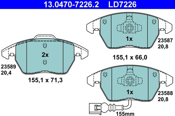 ATE 13.0470-7226.2 - Колодки тормозные передние со встроенным датчиком износа autosila-amz.com